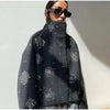 Vintage Sequin Snowflake Jacket For Women Long Sleeve Stand Collar Loose Coat Lady Wool Blend Warm Thicken Outwears