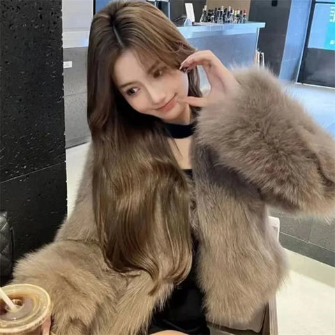 Autumn Winter Ladies Short Faux Fur Coat Korean Female Casual Plush Jacket Women Long Sleeves Fur Outwear