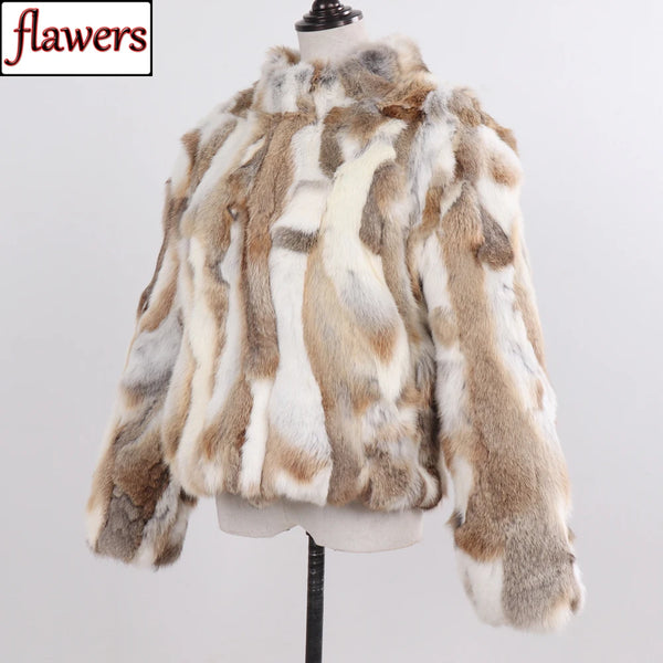 Genuine Rabbit Fur Coat Women Real Rabbit Fur Jacket Lady Winter Fur Overcoat Customized Big Size Mandarin Collar