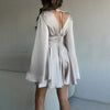 Elegant Party Satin Flare Long Sleeve Dress Women's Sexy Deep V Neck Solid Color Higt Waist Dresses Autumn short skirts
