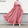 Women Muslim Maxi Dress Solid Color O-Neck Long Sleeve Turkish Abaya Robe Casual Elegant Party Oversized Vestidos