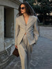 Elegant Button Jacket Pants Suit Women Solid Loose Full Sleeve Lapel Jackets Straight High Waist Trousers Suit