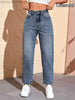 Classic Mid-Rise Cone-Shaped Jeans, Women's Medium Blue Jeans, Washed Denim Casual Pants, Comfortable and Versatile for Daily We
