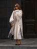 Women Chic Long Trench Coat Loose Lantern Sleeve Stand Collar Side Slit Single Breasted Windproof Outerwear Casual Ladies Jacket