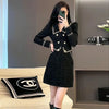 Autumn and Winter French Style Unique and Beautiful Temperament Black Elegant Women's Dress