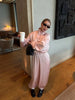 Women Frog Button Satin Jacket Lattern Pants Set Stand Collar Long Sleeve Top Wide Leg Pant Loose Fit Suit Summer Casual Outfits