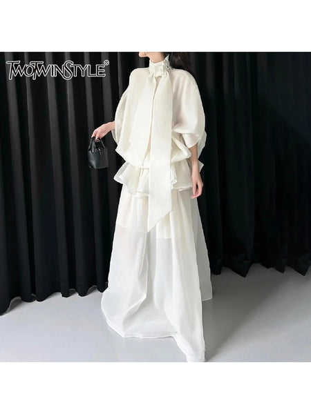 Loose Minimalist Elegant Dresses For Women High Neck Half Sleeves Patchwork Folds Elegant Dress Female Clothing