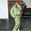 Striped Cotton Jacket Two‑piece Set Women Hooded Zip‑up Coat Wide‑leg Pants Suit Autumn Winter Daily Commute Outfit
