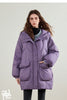 Womens Down Jacket Winter 90 White Duck Down Purple Hooded Large Pocket Warm Long Outerwear