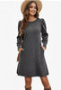 Ladies Knit Dress Bubble Sleeve Long Sleeve Round Neck Casual Loose Autumn Winter Dress with Pockets