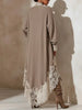 Women High Neck Lace Patchwork Knit Dress Long Sleeve Oversized Asymmetrical High Low Hem Ribbed Dress Casual Fall Winter