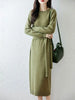 Women Wool Dress Sweater 100% Merino Wool Knitted Self-belt Long Skirt Autumn Winter Round Neck Pullover Cashmere Straight Skirt