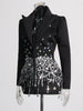 Patchwork Sequins Temperament Dress For Women Lapel Long Sleeve High Waist Spliced Pearls Mini Dresses Female