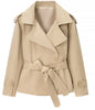 Women Lace Up Belt Trench Coat Chic Solid Lapel Full Sleeve Pocket Short Windbreaker Jacket Spring Lady Street Outerwear