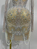 Sparkly Diamonds Pearl Mesh Stretch Short Dress Women Evening Prom Celebrate Birthday Party Dress Nightclub Stage Costume