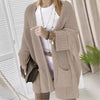Knitted Long Cardigan for Women Autumn Casual Loose V-Neck Sweater Coats Ladies Elegant Solid Jumper with Pocket Suit Jackets