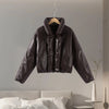 Warm V-Neck Thick Leather Short Jacket Woman Long Sleeves Loose Versatile Coats Casual Street Women's Autumn Winter Jackets