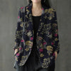 Women Cotton Blazer Vintage Lapel Neck Long Sleeve Thin Coats Autumn Elegant Work Suit Retro Floral Printed Loose Outwear
