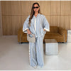 Striped Print Shirt Pants Set Turn Down Collar Three Quarter Sleeve Blouses Wide Leg Trousers Suit Casual Chic Women Outfit