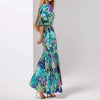 Early Spring O Neck Fit Mermaid Dress Lady Party Pleated Dress Temperament Lantern Sleeve Print Wrap Hips Long Dress