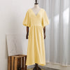 Causal 100% Cotton Women's Dress Vintage Crepe Gauze V-Neck Puff Sleeve Bandage Lace Up Elegant White Dresses Long Maxi Robe
