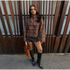 Vintage Stand Collar Plaid Coat Women's Single Breasted Long Sleeve Pocket Classic Jacket Autumn Lady Chic Streetwear