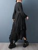 Irregular Black Vintage Pleated Dresses For Women Loose Casual Long Sleeve Midi Dress Clothing Spring Autumn