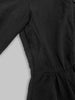 Women's Black Textured Maxi Dress with Stand Collar, Button Placket, and Matching Belt