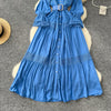 Chic Lace Slim Stand Collar Long Sleeve Spliced Single Breasted Dress High Street Vintage Evening Women Autumn Winter Clothing