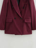 Burgundy Blazer Women Autumn Winter Vintage Double Breasted Suit Jacket for Woman Streetwear Classic Blazers Coat