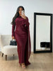 Burgundy Abaya Women Satin Modest Evening Dress Simple Cocktail Gown With Side Cape Elegant Arabic Long Sleeves Robe