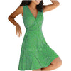 Dresses for Women Casual Plus Size Women's Floral Wrap V Neck Midi Dress A Line Swing Cap Sleeve Midi Vestidos De Fiesta