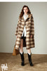 Women Woolen Long Coat Winter Nomadic Style Sheep Wool Plaid Hooded Cow Horn Buckle Female Overcoat