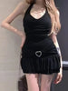 American Vintage Shirt Long Sleeve Mini Dresses Women Clothing Slim Fit Polo Neck Black Short Party Dress Korean Autumn