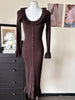 Brown Knitted Dresses For Women Maxi Elegant Trumpet Sleeves Knit Fishtail Dresses Women Long Ruffled Dresses Maxi
