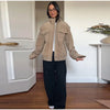 Casual Suede Jackets Women Loose High Neck Long Sleeves Pocket Zipper Coats Female Autumn Winter Chic Solid Outwear