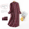 Spring Autumn Women Casual Plaid Night Dress Female 100% Cotton Nightgown Long Sleeve Sleepshirts Large Size Home Dress