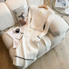 Autumn Winter Women Knitted Dress Brand O-neck Buttons Bodycon Sweater Dress with Belt Lady Office Dress