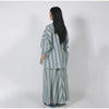 Striped Long Pants Set Color Block Turn Down Collar Three Quarter Sleeve Shirt Wide Leg Bottoms Casual Chic Women Outfits