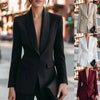 Women Formal Blazer Jacket Shawl Lapel Deep V Neck Shoulder Pad Long Sleeve Slim Office Business Coat