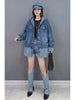 Retro Denim Hooded Coats for Women Blue Single Breasted Mid-length Loose Autumn Jackets