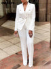 Elegant Women Double Breasted Blazer Top Suit and Pants OL Two 2 Piece Set Outfits