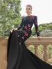 High Street Designer Party Vestido Women's Flowers Diamonds Beaded Slit Sleeve Long Maxi Dress