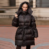 Printed Women's Winter Jacket Hooded Mid Length Padded Coat Belted Waist Padded Coat Vintage Leopard Print Winter Warm Wear