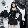 Elegant Vintage Mall Gothic Velvet Dresses Grunge Punk Style Flocked Bandage Dress Women Flare Sleeve Party Alt Outfit