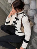 Chic Single-breasted Short Jacket Women Contrast Full Sleeve Cropped Stand Collar Napoleon Coat Lady Daily Street Wear