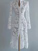 Women's Floral Lace Hollow Out Elegant Dress Solid Single-breasted Turtleneck Autumn Long Sleeve Cardigan Outwear Midi Dresses