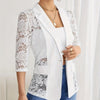 Elegant Single Button Lace Spliced Suit Collar Jacket For Women Half Sleeved Lace Hollow Out Slim White Black Lightweight Coat