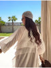 Casual Solid Ruffles Patchwork Robe Women Minimalist Full Sleeve Mesh Loose Fit Lace Up Maxi Dress Vacation Daily Date Wear