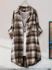 Women's Vintage Red Plaid Long Shirt Dress, Casual Loose Fit Button Down Blouse, Roll Up Long Sleeve Lapel Collar Pocketed Tunic